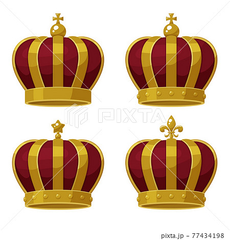 かわいい王冠のイラスト素材セット 赤 金 レトロのイラスト素材