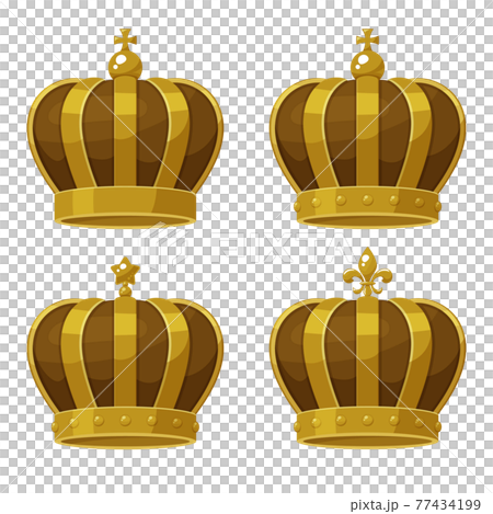 かわいい王冠のイラスト素材セット 金 金 レトロのイラスト素材