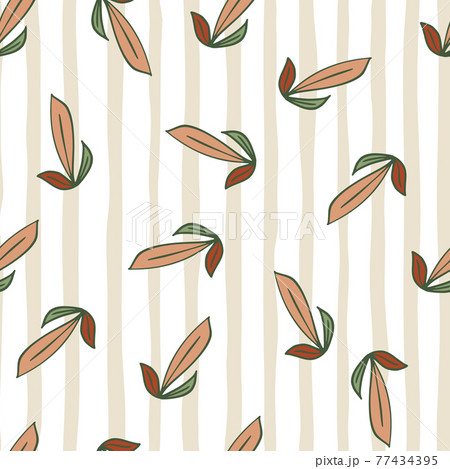 Random abstract seamless pattern with doodle leaf outline ornament. Striped white and pink background. Random abstract seamless pattern with doodle leaf outline ornament. Striped white and pink background. 77434395