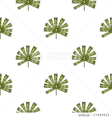 Isolated seamless pattern in botanic style with abstract green daisy flower shapes. White background. 77434413