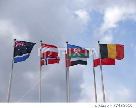 Various national flags countries under a blue sky 77435610