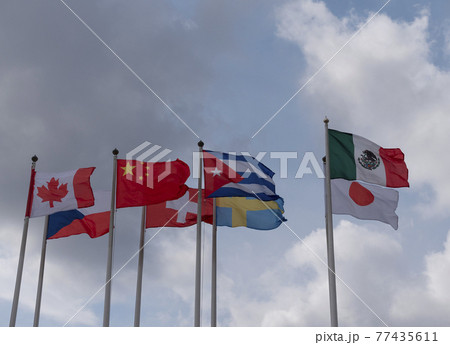 Various national flags countries under a blue sky 77435611