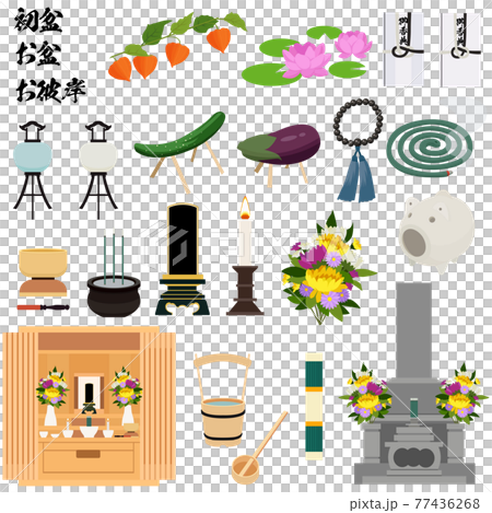お盆・仏具のイラスト素材セット　ベクター 77436268