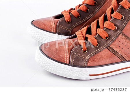 Modern leather sneakers with clipping path. Modern leather sneakers with clipping path. 77436287
