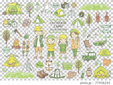 帶主線的夏季戶外休閒營地燒烤家庭圖標插圖集 帶主線的夏季戶外休閒營地燒烤家庭圖標插圖集 77436293