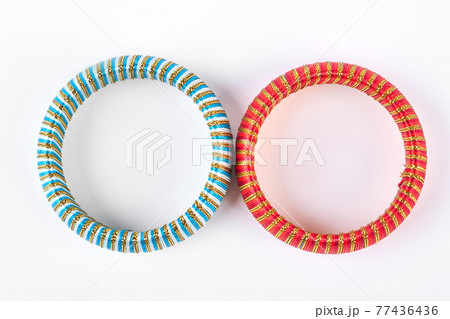 Beautiful colorful bracelets, top view. 77436436