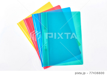 Multicolored transparent folders for documents. 77436600