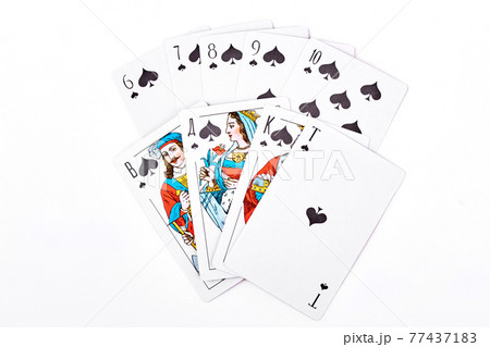 Spade royal flush playing cards. 77437183