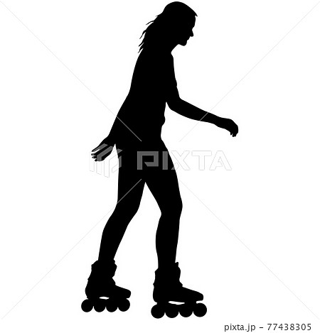 Black silhouette of an athlete on roller skates on a white background Black silhouette of an athlete on roller skates on a white background 77438305
