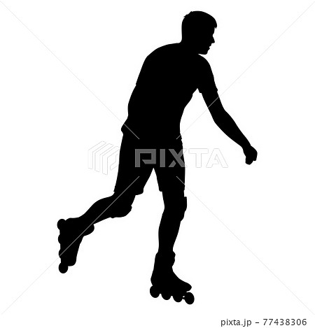 Black silhouette of an athlete on roller skates on a white background Black silhouette of an athlete on roller skates on a white background 77438306