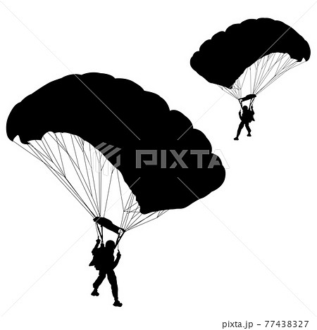 Skydiver, silhouettes parachuting on white background Skydiver, silhouettes parachuting on white background 77438327