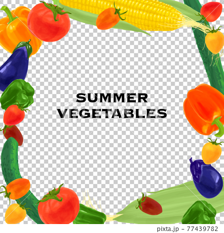 新鮮なトマトや茄子 玉蜀黍など夏野菜のベクターイラスト フレームのイラスト素材