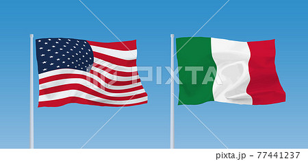 イタリアとアメリカの国旗のイラスト素材