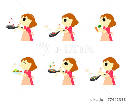 料理をする女性アイコン2 炒め物 のイラスト素材
