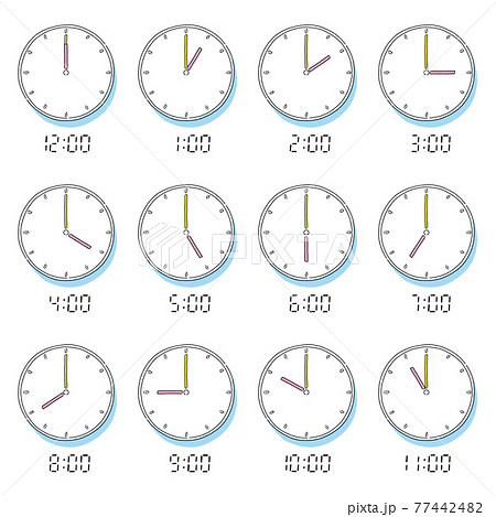 手描きのアナログ時計とデジタル液晶数字表示のイラスト素材