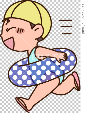 一個穿著泳裝的女孩心情愉快地跑步 77442933