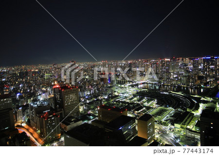 one of beautiful night city view in japan, big city osaka from the view of Abeno harukas one of beautiful night city view in japan, big city osaka from the view of Abeno harukas 77443174
