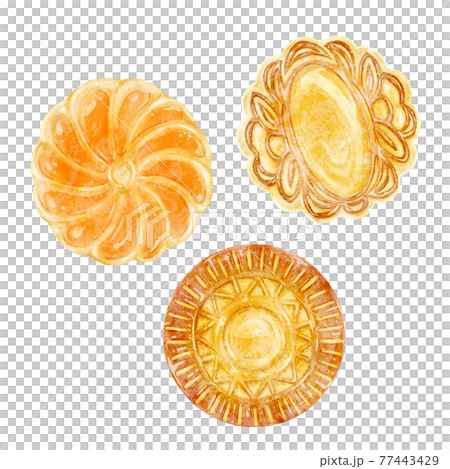 3種月餅手寫水彩風格插畫 77443429