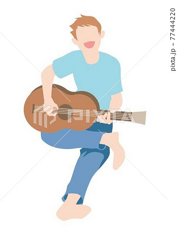 椅子に座ってギターを弾き語りする男性のイラスト素材