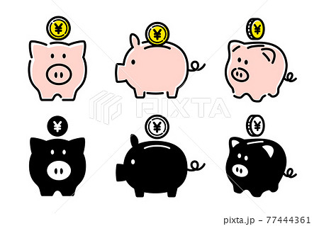 豚の貯金箱, 貯金, 節約のベクターアイコンイラスト白背景 豚の貯金箱, 貯金, 節約のベクターアイコンイラスト白背景 77444361