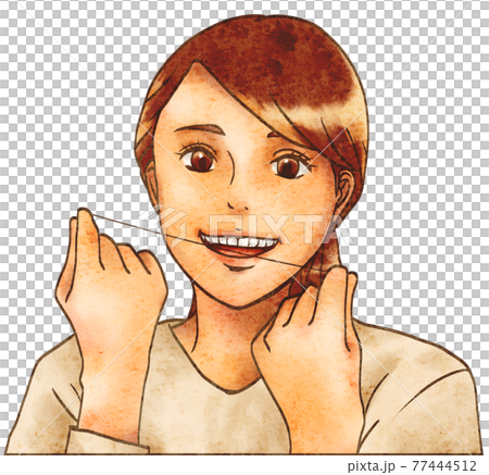 Women using pincushion type dental floss Women using pincushion type dental floss 77444512