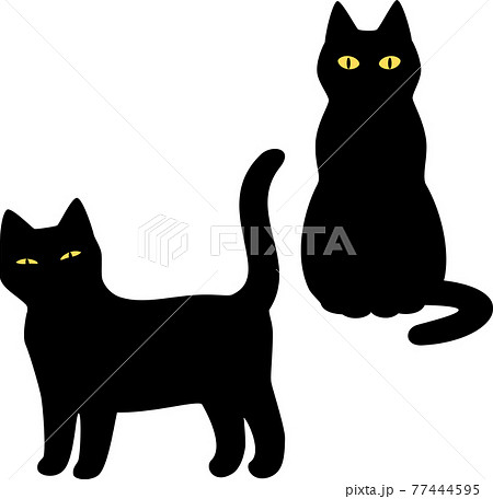 座る黒猫と立っている黒猫のイラスト素材