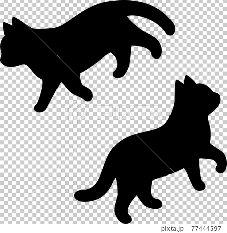 昇る猫と降りる猫のシルエット 77444597