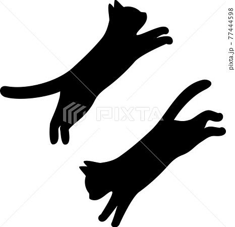 上へジャンプする猫と飛び降りる猫のシルエットのイラスト素材