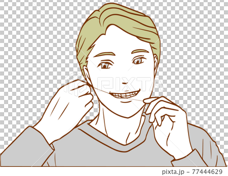 Men using pincushion type dental floss (simple color) Men using pincushion type dental floss (simple color) 77444629