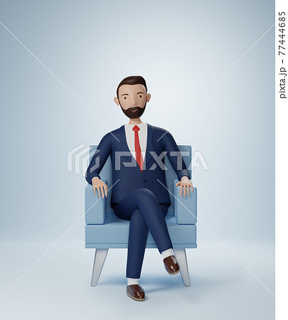 Businessman cartoon character sits in an armchair 77444685