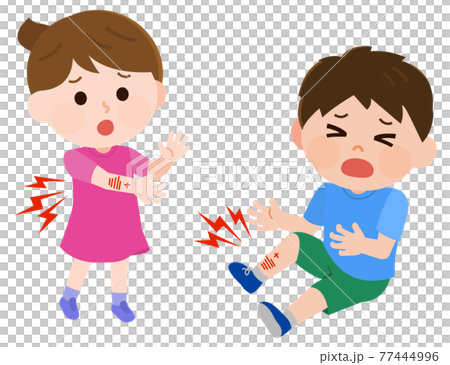 Illustration of an injured boy and girl Illustration of an injured boy and girl 77444996