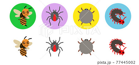 害虫　かわいい　デフォルメ　セットイラスト　 77445002