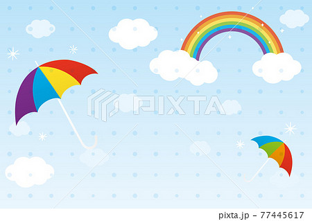 虹とカラフルな傘の背景イラストのイラスト素材