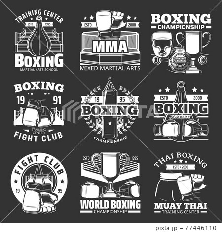 Boxing icons, Muay Thai kickboxing fight club - Stock Illustration  [77446110] - PIXTA