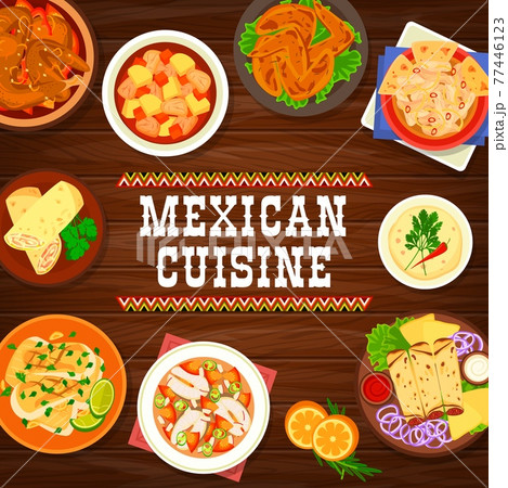 Mexican cuisine meals with seafood and meat banner 77446123