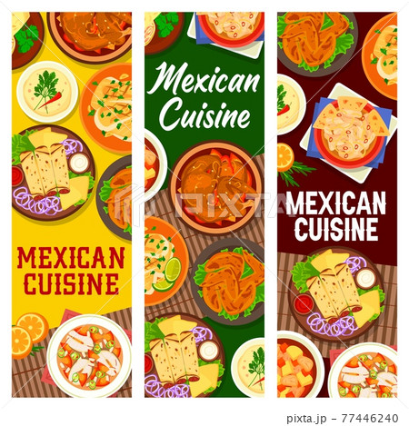 Mexican cuisine meat dishes, seafood meals banner 77446240