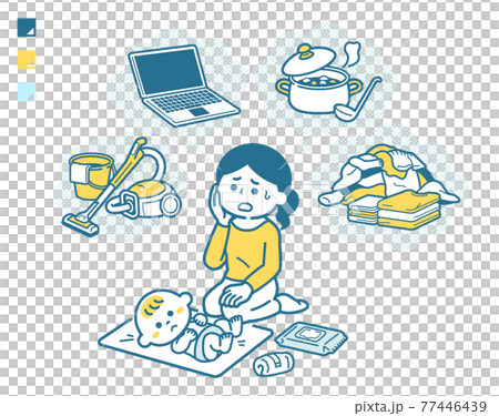家事育児に追われる母親 77446439
