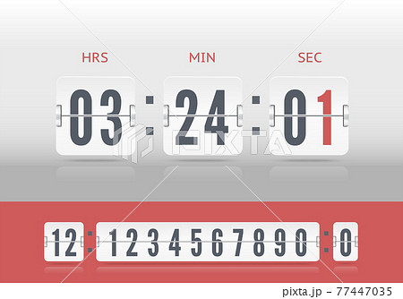 White scoreboard number font. Analog airport board countdown timer. Vector vintage flip clock time counter 77447035