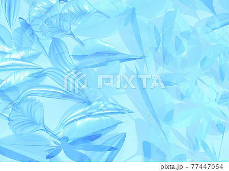 植物 葉っぱ 波形 ガラス的 抽象的 デザイン 背景 壁紙 コピースペース 青のイラスト素材
