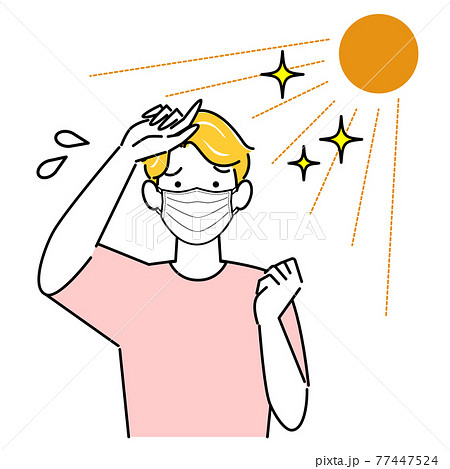 夏にマスクを着用していて暑苦しく汗をかいている男性 イラスト シンプル ベクター 夏にマスクを着用していて暑苦しく汗をかいている男性 イラスト シンプル ベクター 77447524