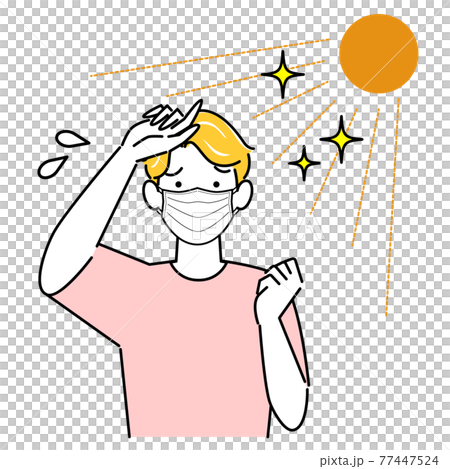 夏にマスクを着用していて暑苦しく汗をかいている男性 イラスト シンプル ベクター 夏にマスクを着用していて暑苦しく汗をかいている男性 イラスト シンプル ベクター 77447524