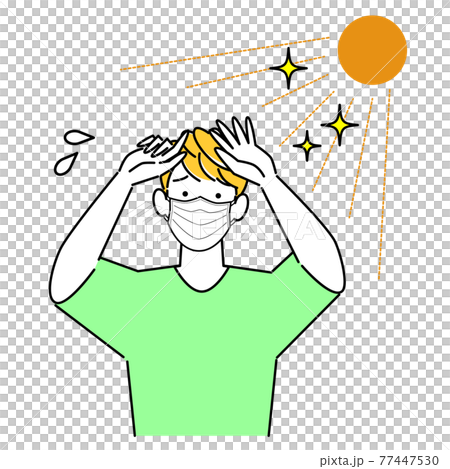 夏にマスクを着用していて暑苦しく汗をかいている男性 イラスト シンプル ベクター 夏にマスクを着用していて暑苦しく汗をかいている男性 イラスト シンプル ベクター 77447530