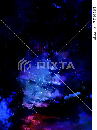 暗闇に光る青い夜空の幻想的なテクスチャ背景 77447654