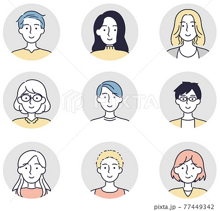 笑顔の男女セット　シンプルイラスト 77449342