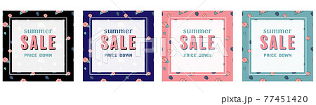 サマーセールバナーデザインセット 正方形 ベクターのイラスト素材