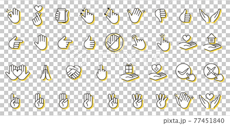 手のアイコンの線画のベクターイラストセット(ハンドサイン) 手のアイコンの線画のベクターイラストセット(ハンドサイン) 77451840