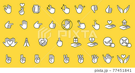 手のアイコンの線画のベクターイラストセット ハンドサイン のイラスト素材