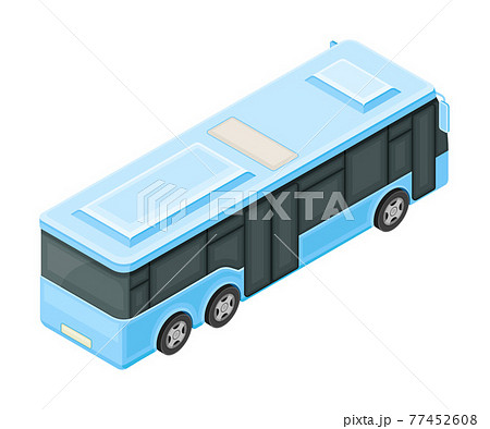 Blue Bus or Omnibus as Road Vehicle and Urban Transport for Carrying Passengers Isometric Vector Illustration 77452608