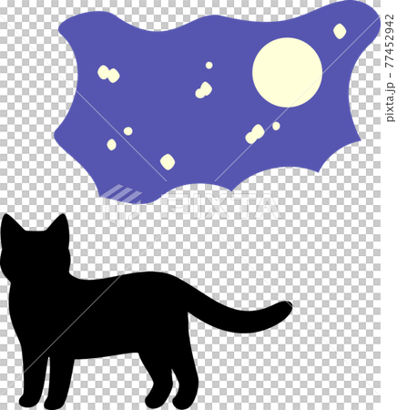 夜空と猫のシルエットのイラスト素材
