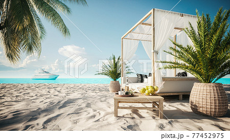 Comfortable lounge canopy on VIP beach...のイラスト素材 [77452975] - PIXTA